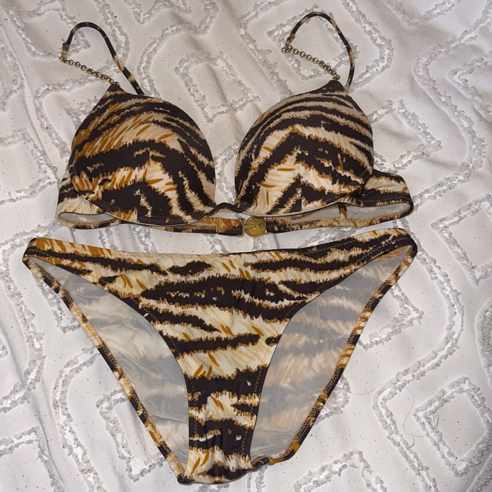 Dolce & Gabbana Black and Gold Tiger-Print Bikini